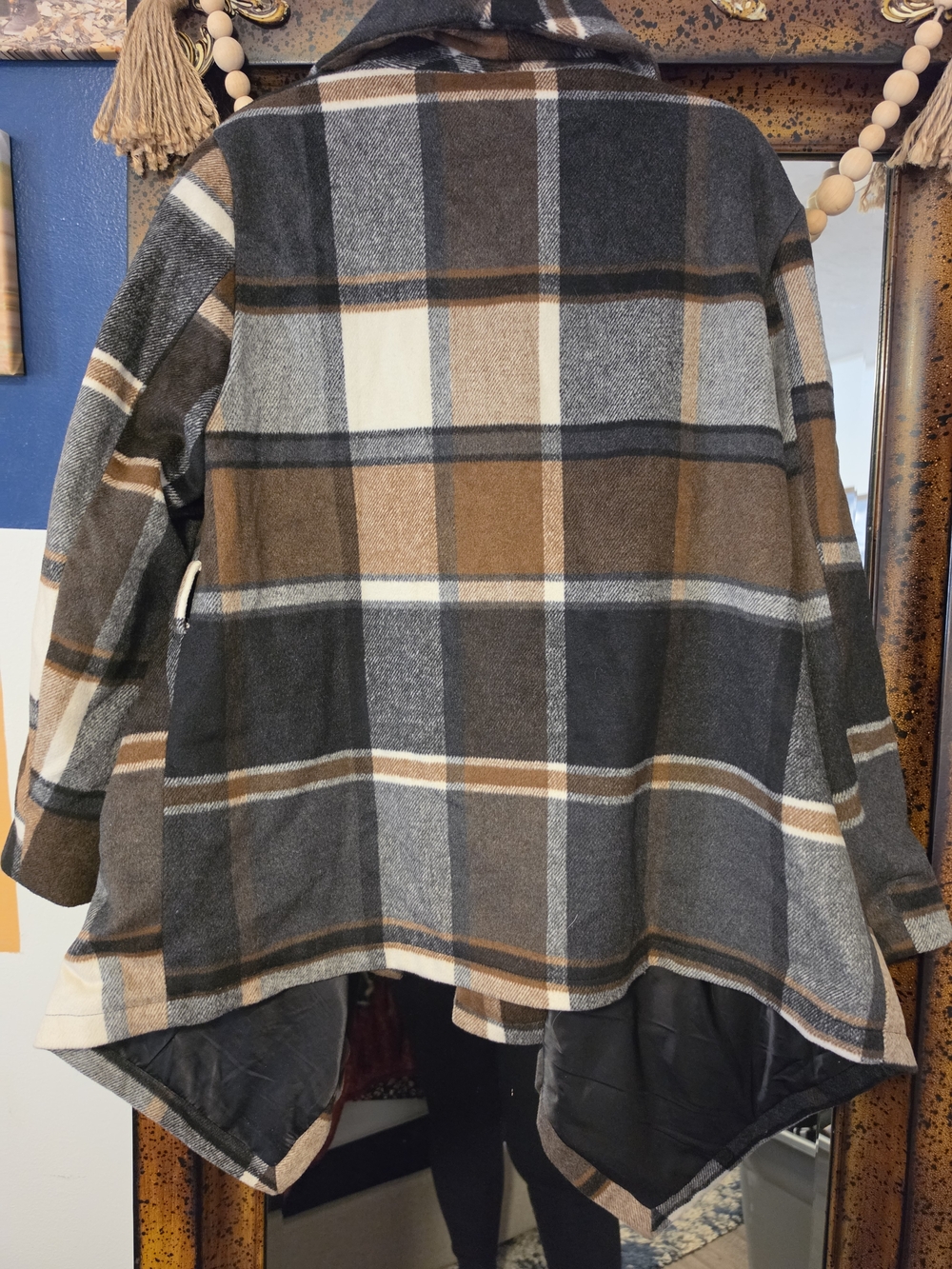 Chicwish Plaid Wool-Blend Pea Coat in Brown, Gray, Cream - Picture 6 of 9